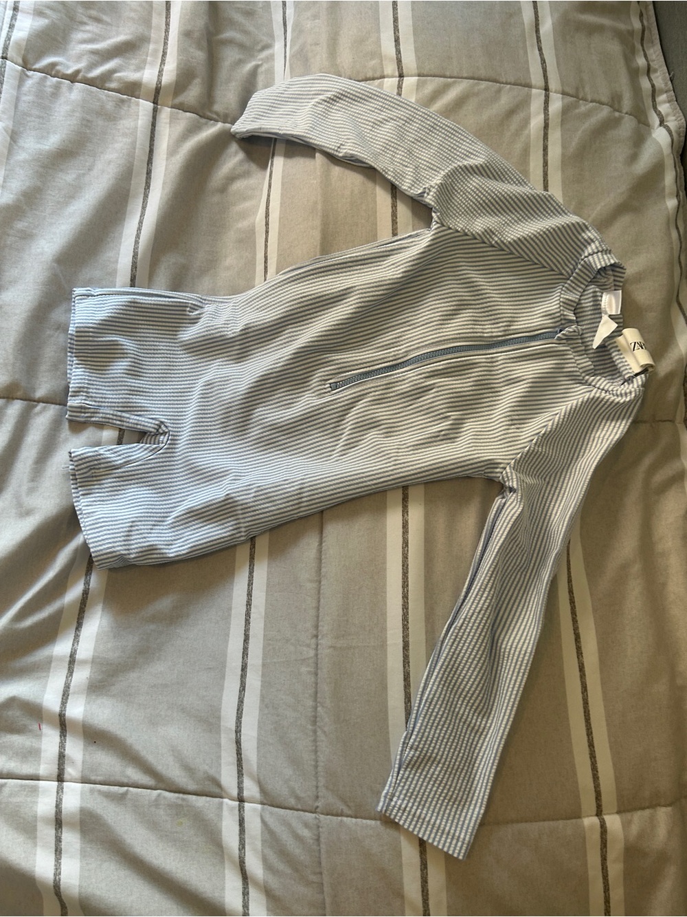 Zara White and Light Blue Striped Kids Rashguard